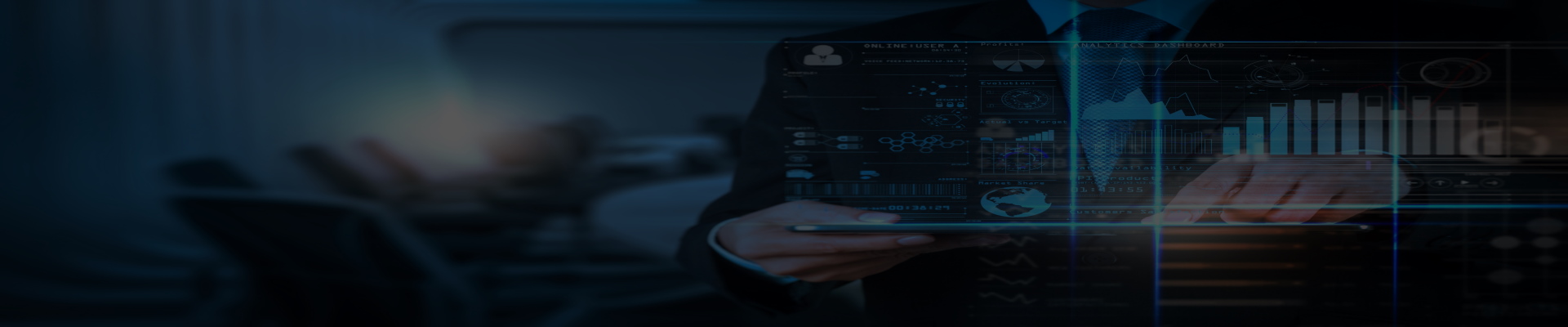 Person using tablet with analytics dashboard.