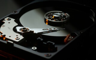 Close-up of internal hard disk drive platter